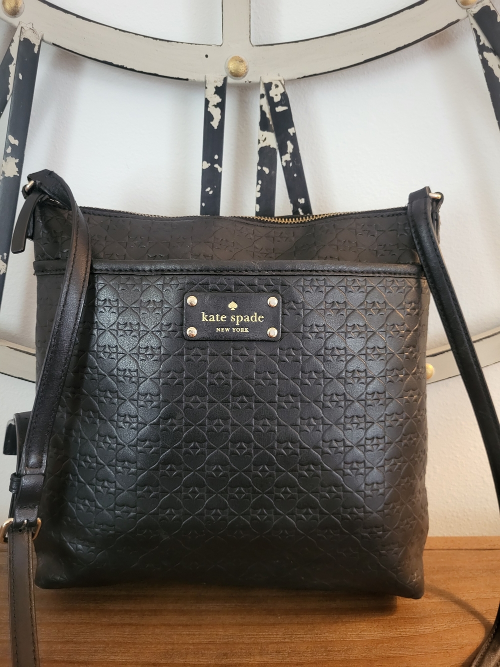 Kate Spade Black Embossed Leather Crossbody Bag